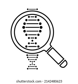 Genetic Research Line Icon. Magnifying Glass And DNA Double Helix . Vector Illustration