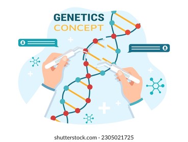 Genetic Science Concept Vector Illustration with DNA Molecule Structure and Science Technology in Healthcare Flat Cartoon Hand Drawn Templates 