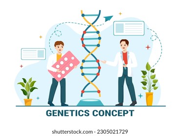 Genetic Science Concept Vector Illustration with DNA Molecule Structure and Science Technology in Healthcare Flat Cartoon Hand Drawn Templates 