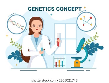 Genetic Science Concept Vector Illustration with DNA Molecule Structure and Science Technology in Healthcare Flat Cartoon Hand Drawn Templates 