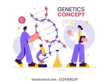 Genetic Science Concept Vector Illustration featuring a DNA Molecule Structure and Science Technology Engineering in Healthcare with a Background