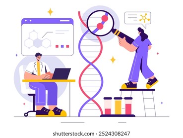 Genetische Wissenschaft Konzept Vektorgrafik mit einer DNA-Molekülstruktur und Science Technology Engineering im Gesundheitswesen mit Hintergrund