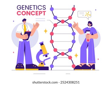 Ilustração do vetor do conceito da ciência genética apresentando uma estrutura da molécula do DNA e engenharia da tecnologia da ciência na saúde com um fundo
