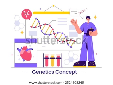 Genetic Science Concept Vector Illustration featuring a DNA Molecule Structure and Science Technology Engineering in Healthcare with a Background