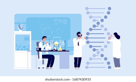 Genetic science. DNA molecule laboratory research, gene structure information. Biological or behaviour experiments, medicine microbiology vector concept