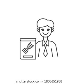 Genetic science teacher line icon. linear style sign for mobile concept and web design. Man teacher with science book outline vector icon. Symbol, logo illustration. Vector graphics