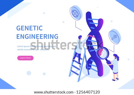 Genetic scientists edit DNA. Can use for web banner, infographics, hero images. Flat isometric vector illustration isolated on white background.
