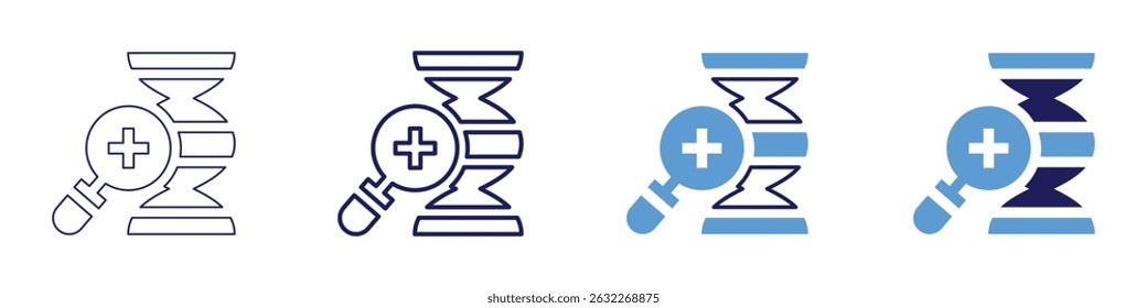 Ícone de sequência genética em 4 estilos diferentes. Linha Fina, Linha, Linha Negrito, Duotônico. Estilo duotônico. Traçado editável.