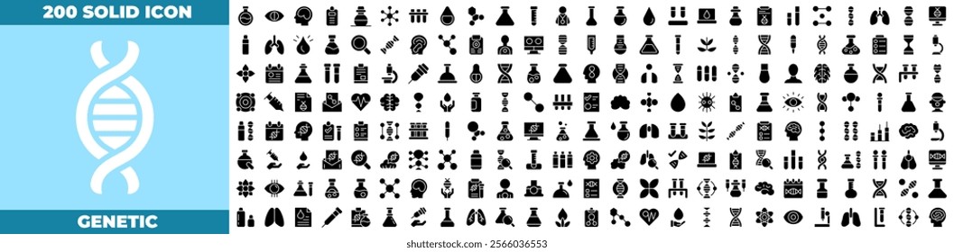 Genetic Solid Editable Icons set. Vector illustration in modern thin solid style of genetic icons: Containing DNA, gene, chromosomes, heredity, genome, genetic, etc