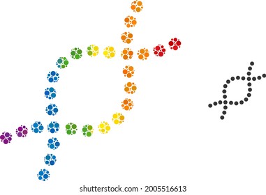 Genetic spiral collage icon of filled circles in different sizes and rainbow colored shades. A dotted LGBT-colored genetic spiral for lesbians, gays, bisexuals, and transgenders.