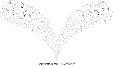 Genetic spiral twice fireworks fountain. Genetic spiral fireworks twice fountain. Object fountain is organized from random genetic spiral pictograms as fireworks.