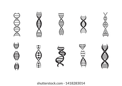 Genetic structure of DNA molecule icons set vector illustration isolated on white background. Scientific biological model of genetic spiral for educational concepts.