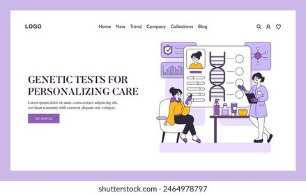 Genetic Testing Concept. Customized healthcare through DNA analysis and patient consultation. Tailored medical solutions, gene profiling. Vector illustration.