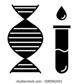 Genetic testing glyph icon. DNA examination. Medical procedure. Biochemistry. Chromosome, gene helix. Science. Healthcare. Silhouette symbol. Negative space. Vector isolated illustration