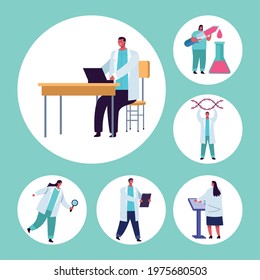 genetic testing staff characters icons set