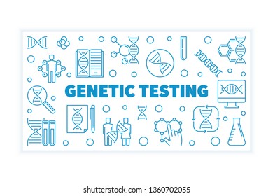 Genetic Testing vector blue outline horizontal banner with white background 