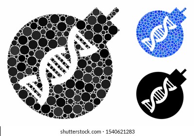 Genetic weapon composition of filled circles in variable sizes and color tints, based on genetic weapon icon. Vector filled circles are composed into blue composition.