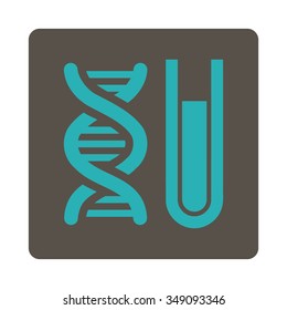 Genetical Analysis vector icon. Style is flat rounded square button, cyan and grey colors, white background.
