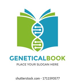Genetical book vector logo template. This design use chromosome symbol. Suitable for medical or education.