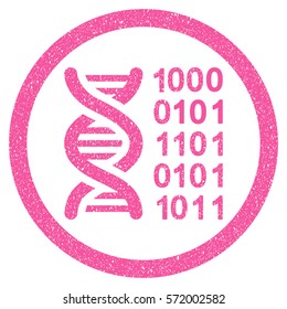 Genetical Code grainy textured icon inside circle for overlay watermark stamps. Flat symbol with unclean texture.