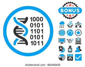 Genetical Code icon with bonus pictures. Vector illustration style is flat iconic bicolor symbols, blue and gray colors, white background.