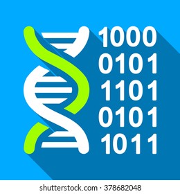 Genetical Code long shadow vector icon. Style is a flat light symbol with rounded angles on a blue square background.