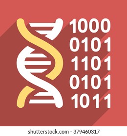 Genetical Code long shadow vector icon. Style is a flat light symbol with rounded angles on a red square background.