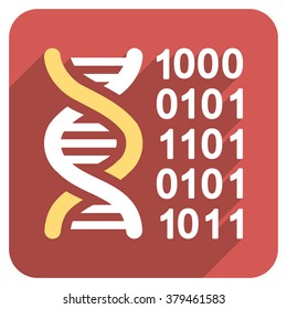 Genetical Code long shadow vector icon. Style is a light flat symbol on a red rounded square button.