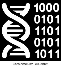 Genetical Code vector icon. Style is flat symbol, white color, rounded angles, black background.