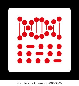 Genetical Code vector icon. Style is flat rounded square button, red and white colors, black background.