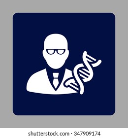 Genetical Engineer vector icon. Style is flat rounded square button, white and dark blue colors, silver background.