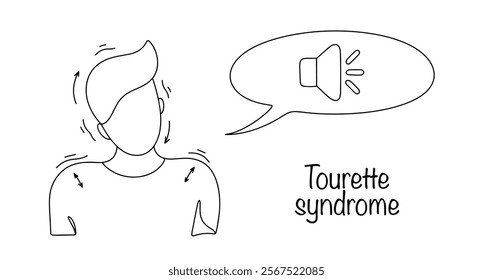 A genetically determined disorder of the central nervous system that causes motor tics and at least one vocal tic. Drawing of a man with Tourette's syndrome. Vector illustration.