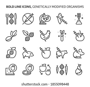 Genetically modified organisms, bold line icons. The illustrations are a vector, editable stroke, 48x48 pixel perfect files. Crafted with precision and eye for quality.