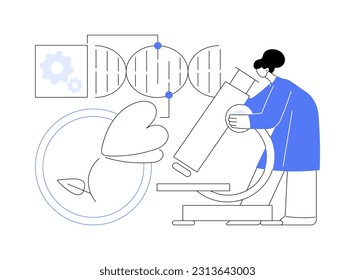 Genetically modified plants abstract concept vector illustration. Gene engineer examines samples of modified plants in laboratory, natural science, biology and chemistry sectors abstract metaphor.