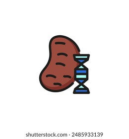 Icono de línea de papa modificada genéticamente. Vegetal, hélice, cultivo. Concepto de ingeniería genética. La Ilustración vectorial se puede utilizar para temas como agricultura, cocina, ciencia