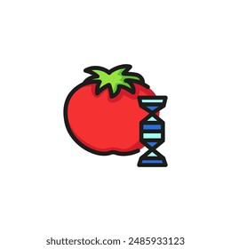 Icono de línea de tomate modificado genéticamente. Vegetal, química, hélice. Agricultura
concepto. La Ilustración vectorial se puede utilizar para temas como cosecha, biotecnología, mestizaje, cultivo