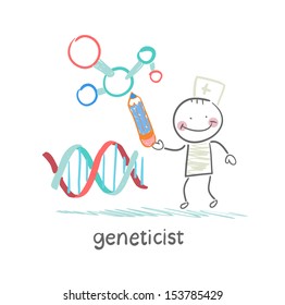 geneticist pencil draws a presentation about the genes