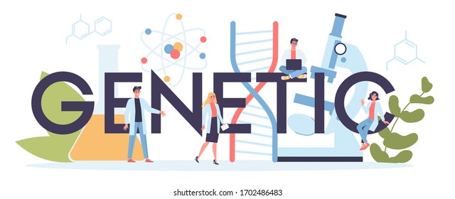 Geneticist typographic header concept. Medicine and science technology. Scientist work with molecule structure. Web banner or landing page idea. Vector illustration in cartoon style - Shutterstock ID 1702486483