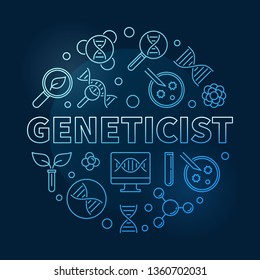 Geneticist vector concept blue round linear illustration on dark background