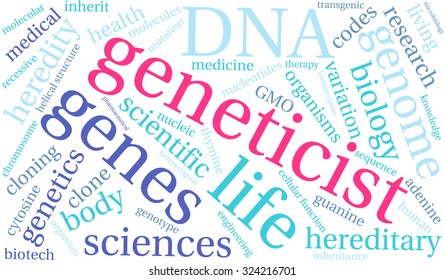 Geneticist word cloud on a white background. 