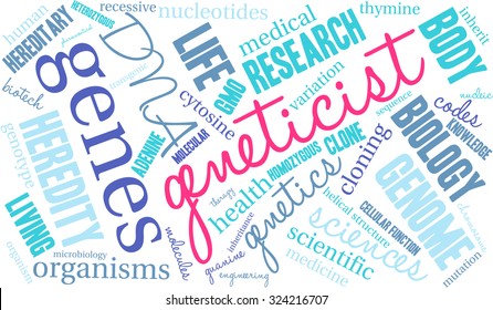 Geneticist word cloud on a white background. 