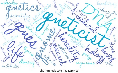 Geneticist word cloud on a white background. 