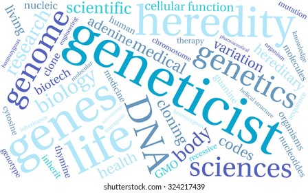 Geneticist word cloud on a white background. 