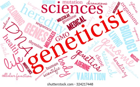 Geneticist word cloud on a white background. 
