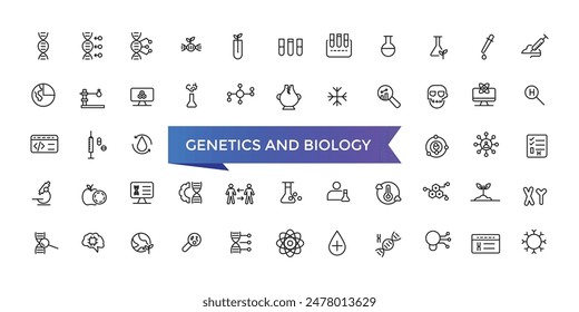 Genetics and Biology icons set with editable stroke collection for web and ui. Line icons pack. Vector illustration.