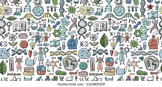 Genetics and chemistry, biology seamless pattern for your design