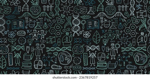 Genetics and chemistry, biology seamless pattern for your design