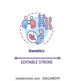 Genetik-Konzeptsymbol. ADHD verursacht abstrakte Idee dünne Linie Illustration. Erbschaft von Eltern. Risikofaktor bei der Entwicklung von Zuständen. Vektorgrafik einzeln auf Umrissfarben. Bearbeitbarer Hub