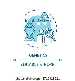 Genetics Concept Icon. Scientific Research, Hereditary Diseases Study Idea Thin Line Illustration. Genetic Engineering, Biotechnology. Vector Isolated Outline RGB Color Drawing. Editable Stroke