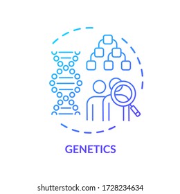 Icono de concepto genético. La investigación científica, las enfermedades hereditarias estudian la idea de la ilustración de línea delgada. Ingeniería genética, biotecnología. Dibujo de color RGB con contorno aislado de vectores